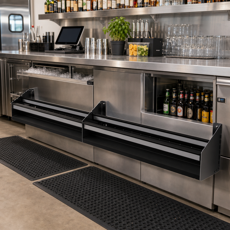 Product image #2 for Glastender 73-Inch Double Stainless Steel Underbar Speed Rail with Open Step-and-Rail Design