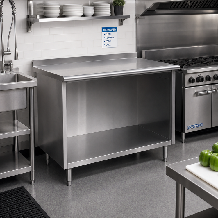 Product image #2 for Spec-Master 72-Inch x 30-Inch Stainless Steel Underbar Work Table with Open Front Cabinet Base and 1-1/2-Inch Rear Up-Turn