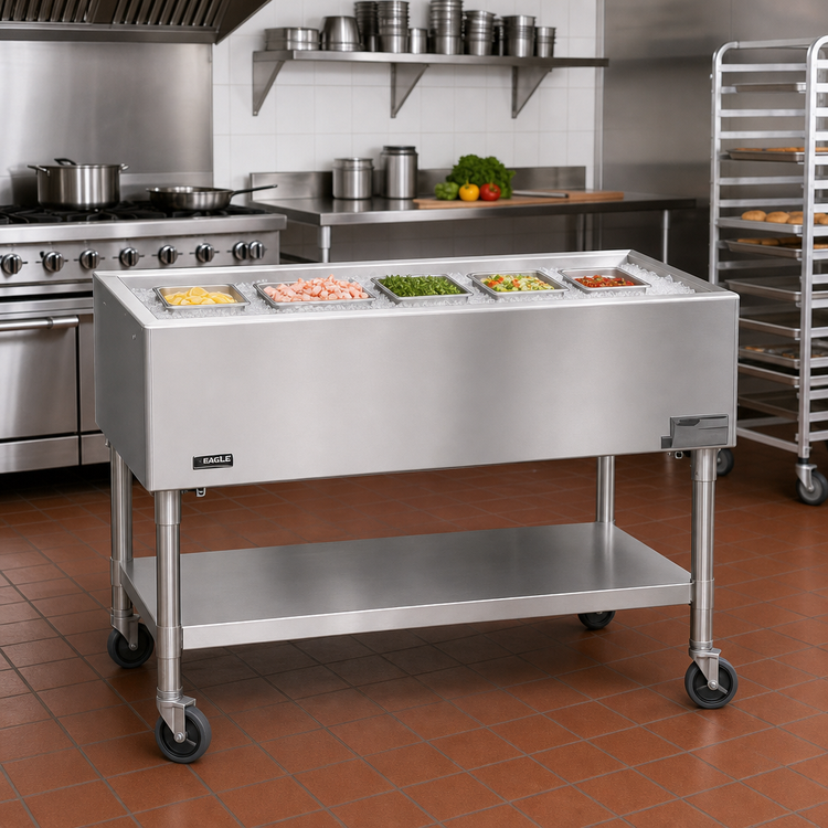 Product image #2 for Eagle Group Portable Open Base Ice Cooled 5-Pan Cold Pan Serving Counter, 81-1/2-Inch Wide
