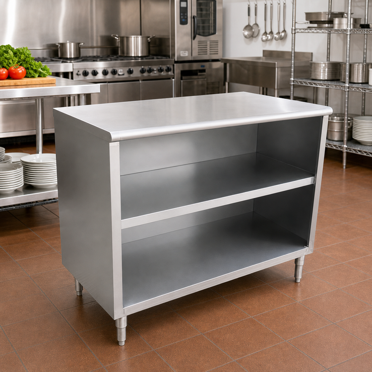 Product image #2 for 60-Inch Stainless Steel Dish Cabinet with Flat Top and Fixed Mid-Shelf