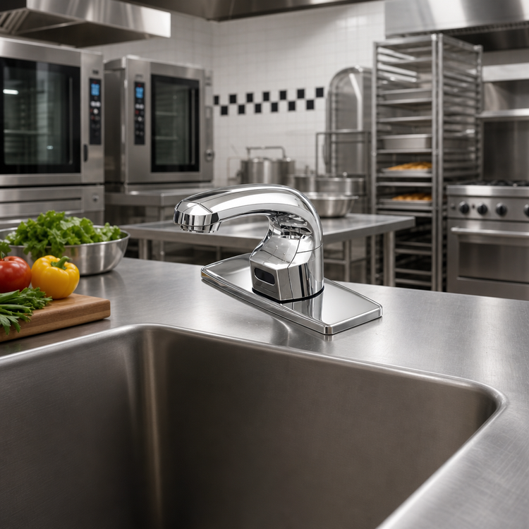 Product image #2 for ChekPoint Electronic Touchless Deck-Mount Faucet with Cast Spout, 4-Inch Centers, 0.5 GPM