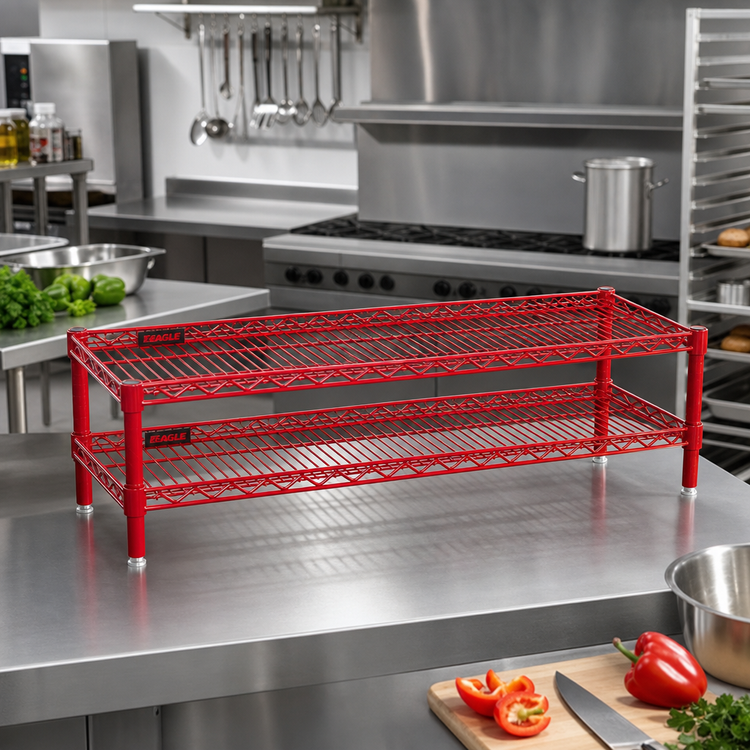 Product image #2 for Eagle QuadTruss 2-Tier Front Case Merchandise Wire Shelving Unit, 54 x 14 x 14 Inches, Red Epoxy