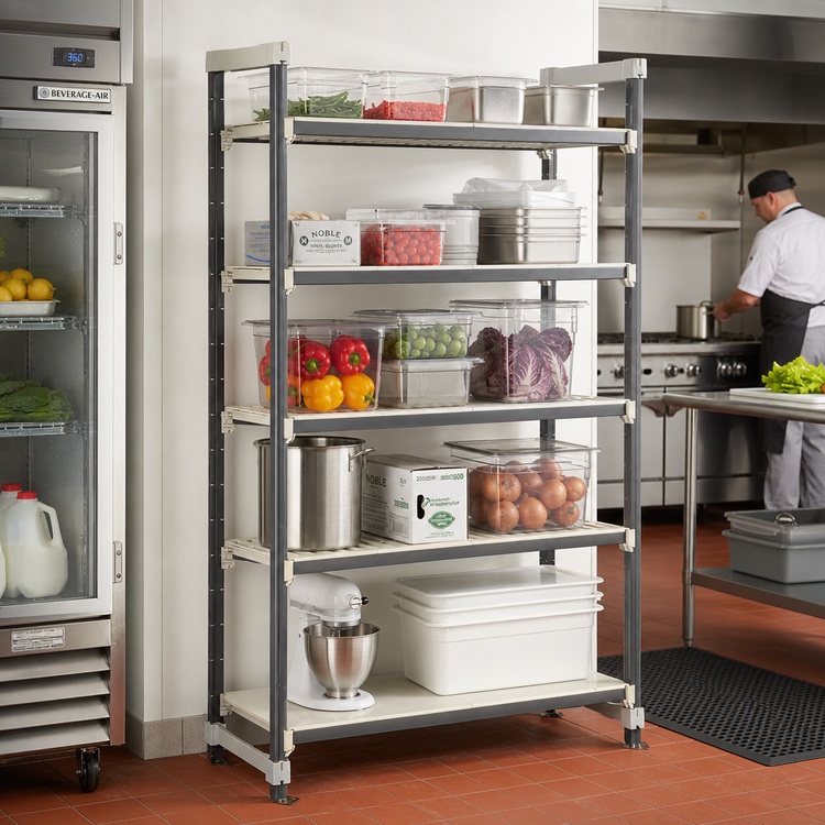 Product image #2 for Cambro Camshelving Elements XTRA High Density Top Rail Stationary Starter Unit, 18 x 42 x 81 Inches, 5-Tier