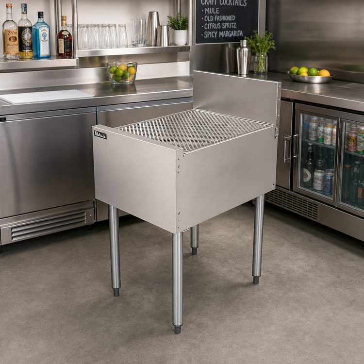Product image #3 for Top Shelf TSF Series 23-Inch Freestanding Stainless Steel Underbar Drainboard with Backsplash