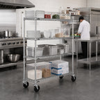 Thumbnail image #2 for Metro Super Erecta N356BBR 4-Shelf Wire Stem Caster Cart, 48 x 18 x 69 Inches, 600 lb. Capacity, Chrome-Plated, Resilient Rubber Casters
