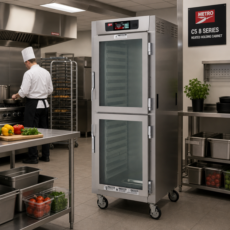 Product image #2 for Metro C5 8 Series Full-Height Controlled Temperature Heated Holding Cabinet with Dutch Double-Pane Tempered Glass Doors, 35-Pan Capacity