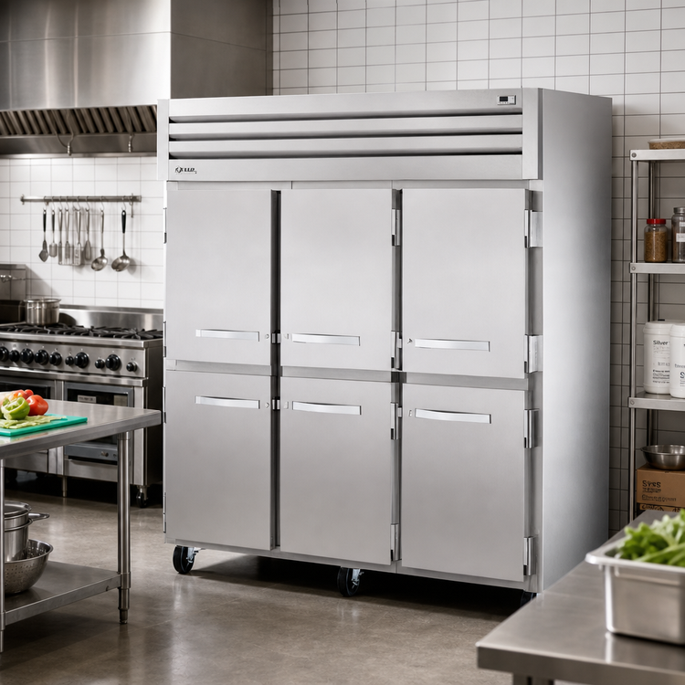 Product image #2 for True SPEC SERIES Three-Section Reach-In Freezer with 6 Half Stainless Steel Doors, -10°F, Top-Mounted Self-Contained Refrigeration