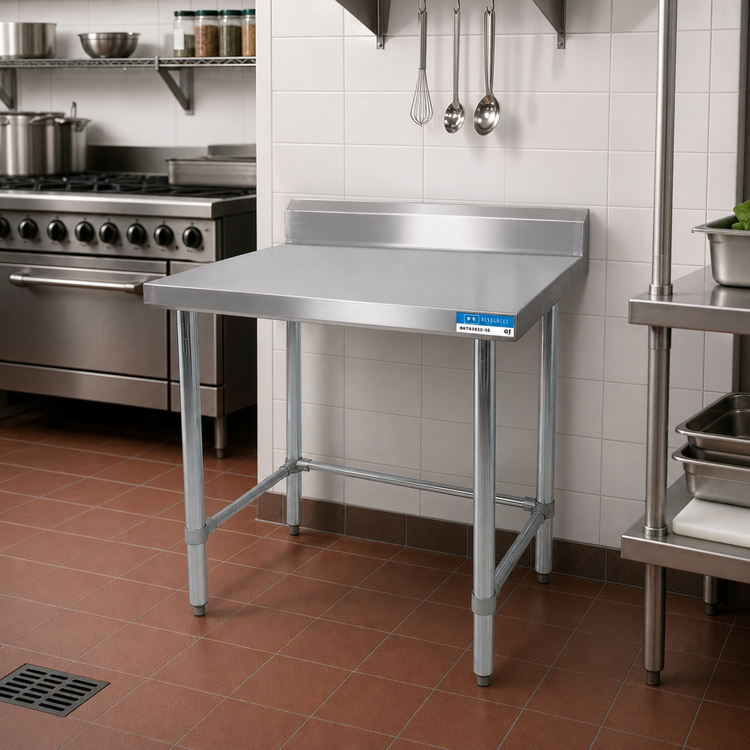 Product image #2 for BK Resources 30 x 30 Inch Open Base Stainless Steel Corner Work Table with 5-Inch Backsplash