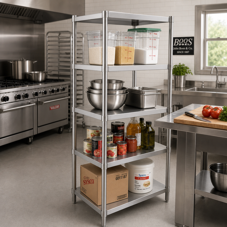 Product image #2 for John Boos Stationary Stainless Steel Dry Storage Shelving Unit, 30W x 24D x 72H, 4 Adjustable Shelves