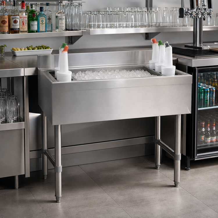 Product image #2 for Advance Tabco Underbar Basics 48-Inch Stainless Steel Cocktail Unit with 12-Inch Deep Ice Bin