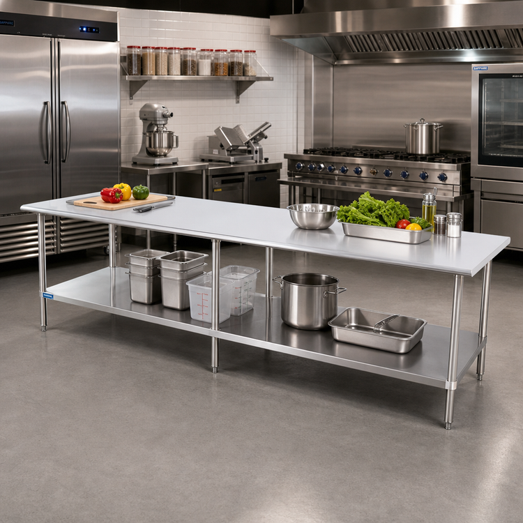 Product image #2 for Sapphire 120 Inch x 30 Inch Stainless Steel Work Table with Reinforced Top and Adjustable Undershelf