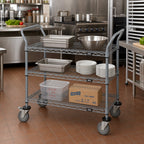 Thumbnail image #2 for Quantum WRC-2130GY-3 3-Shelf Utility Bus Cart, 30-Inch Wide, Wire Shelves, 1200 lb. Capacity, U-Handles, Gray Epoxy Finish