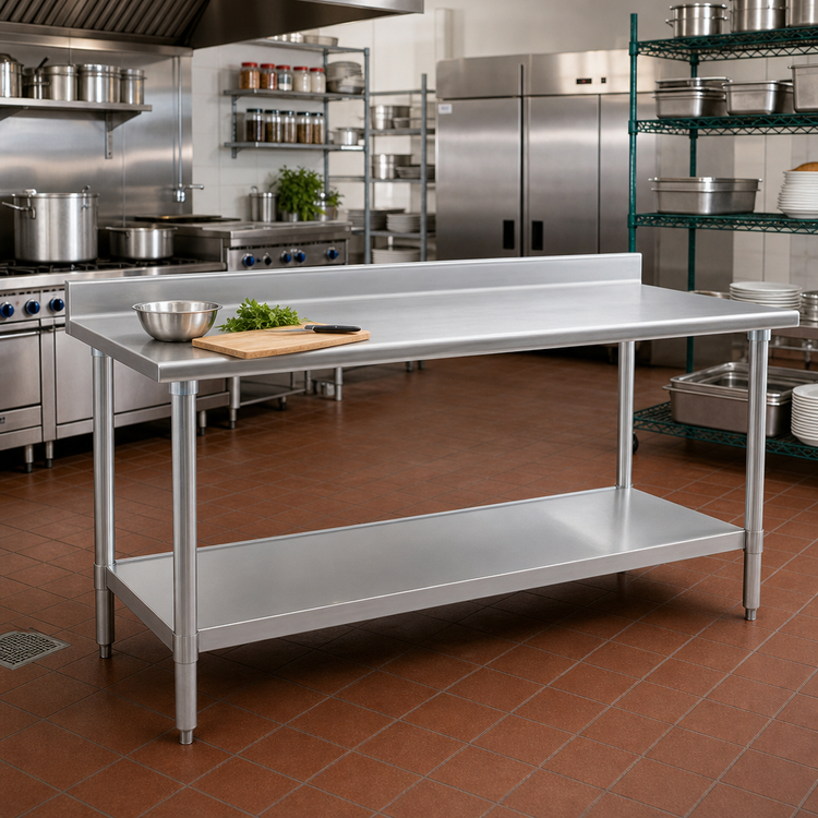Product image #2 for Budget Series 60-Inch x 36-Inch 430 Stainless Steel Work Table with 4-1/2-Inch Backsplash and Undershelf