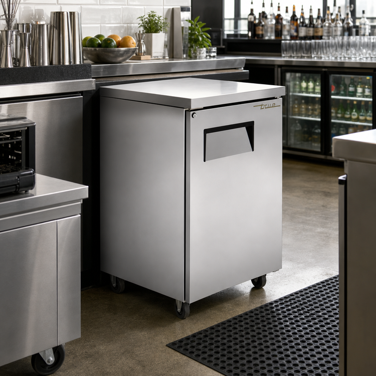 Product image #2 for True One-Section Solid Swing Door Back Bar Cooler, Stainless Steel, R290 Refrigeration, 30 6-Packs / 1 Half-Barrel Capacity
