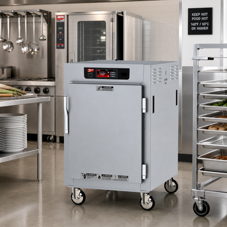 Product image #2 for Metro C5 8 Series Controlled Temperature Heated Holding Cabinet, Half-Height Pass-Thru, Solid Doors, Universal Wire Slides