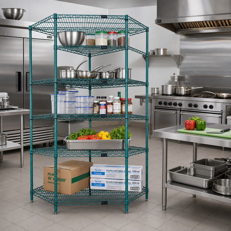 Product image #2 for Quantum 36 Inch x 18 Inch Green Epoxy Stationary 5-Sided Wire Shelving Starter Kit