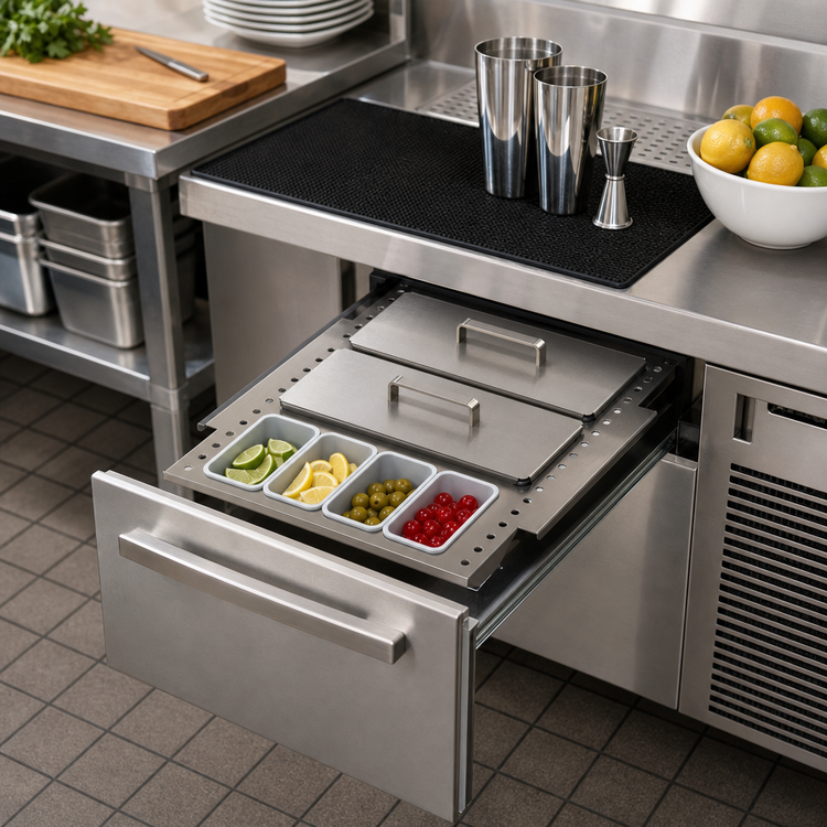Product image #2 for Glastender Full-Size Condiment Drawer Insert for 18-Inch Door Opening Low-Profile Cooler, 12-Cup