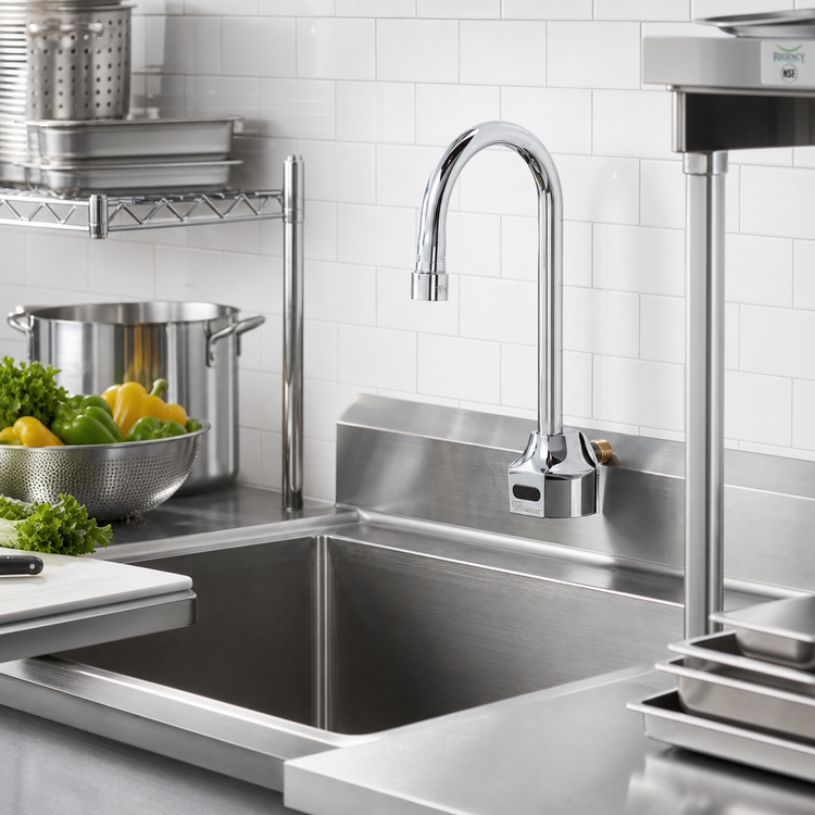 Product image #2 for Chekpoint Chrome Wall-Mount Electronic Faucet with Gooseneck Spout, ASSE 1070 TMV, and 1.0 GPM Aerator