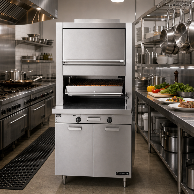 Product image #2 for Garland Master Series Heavy-Duty Range-Match Ceramic Radiant Upright Gas Broiler with Upper Finishing Oven and Storage Base
