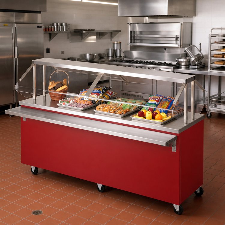 Product image #2 for Dinex Reflections Mobile Solid Top Serving Counter with Stainless Steel Top, Enclosed Base, 74 x 30 x 36 Inches