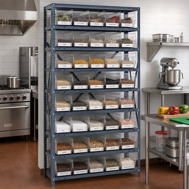 Product image #2 for Quantum Heavy Duty Stationary Wire Shelving Unit with 13 Shelves and 45 Clear Bins, 36 x 18 x 75 Inches