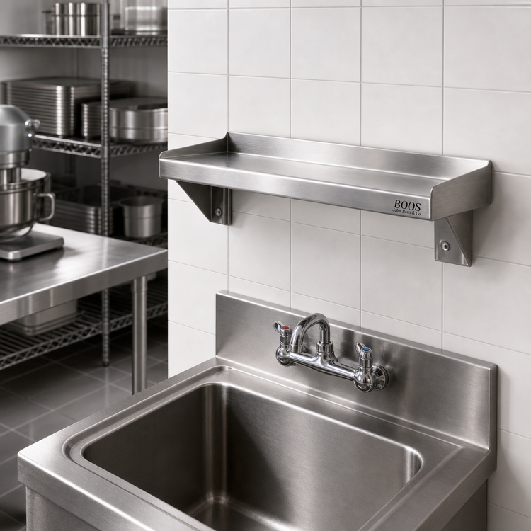 Product image #2 for John Boos Wall-Mounted Lavatory Shelf, 16 Inch x 5 Inch, 300 Series Stainless Steel