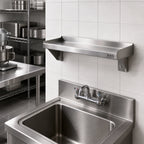 Thumbnail image #2 for John Boos BHS5166-X Wall-Mounted Lavatory Shelf, 16"W x 5"D, 16-Gauge 300 Series Stainless Steel