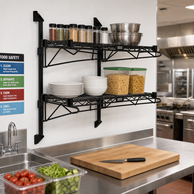 Product image #2 for Quantum Wall-Mount Cantilever Double Shelf Wire Shelving Unit, 30 x 12 Inches, Black Epoxy