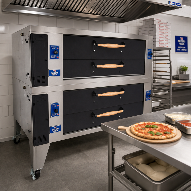 Product image #2 for Bakers Pride Super Deck Series Y-802BL-DSP Double-Deck Gas Display Pizza Deck Oven with FibraMent Stone Decks