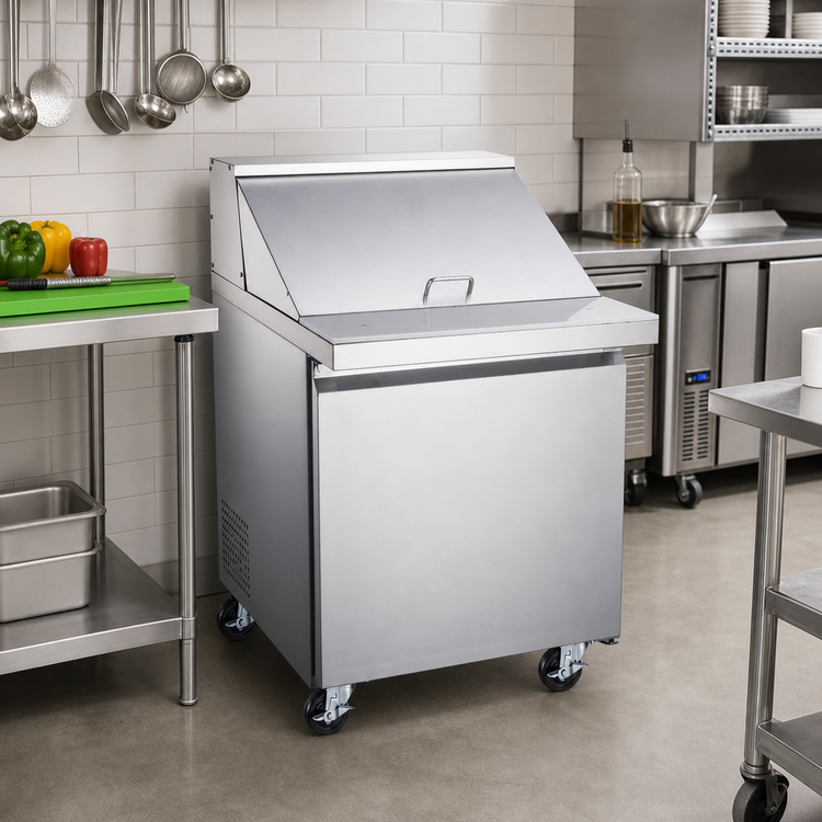 Product image #3 for Omcan Mega Top Refrigerated Sandwich/Salad Prep Table, 27.5-Inch, 1 Section, 1 Door, Rear-Mounted Self-Contained
