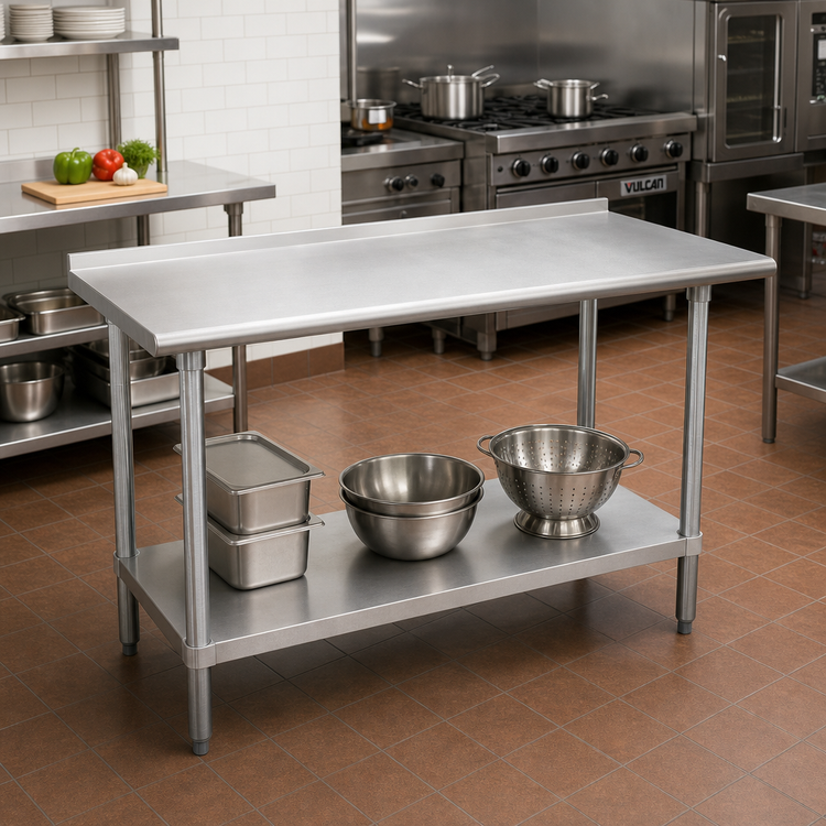 Product image #2 for Advance Tabco Special Value Series Stainless Steel Work Table with 1-1/2 Inch Backsplash and Adjustable Undershelf, 72 x 30 Inches