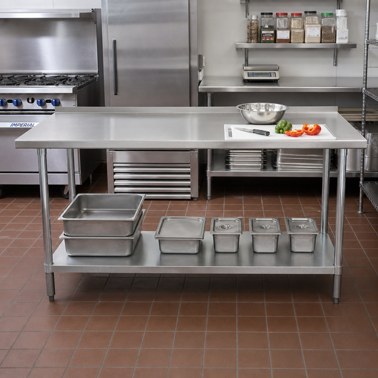 Product image #2 for Advance Tabco Special Value Series Stainless Steel Work Table, 72" W x 24" D, 16 Gauge 430 Top, 1-1/2" Rear Backsplash