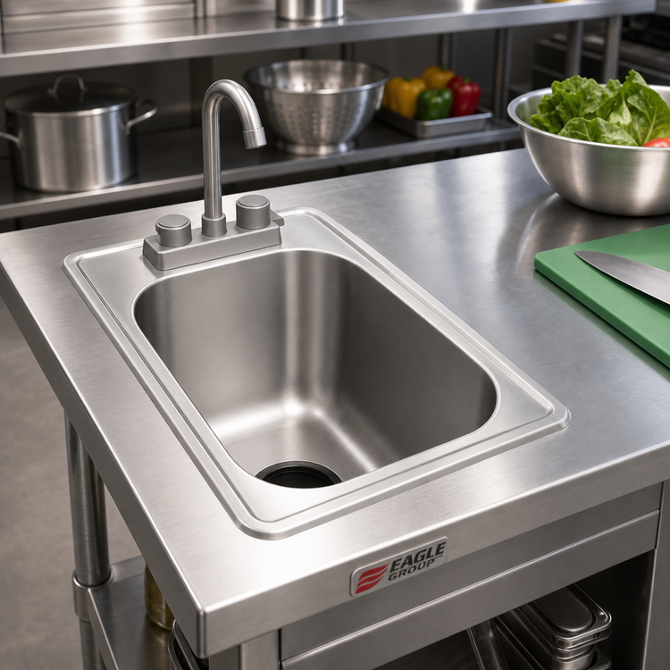 Product image #2 for Eagle Group One-Compartment Self-Rimming Drop-In Sink with Gooseneck Faucet, 14 x 16 x 9-1/2 Inch Bowl, 304 Stainless Steel