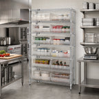 Thumbnail image #2 for Quantum WR8-250CL Chrome Stationary Bin Wire Shelving System, 8 Shelves with 14 Clear Bins, 36W x 14D x 74H