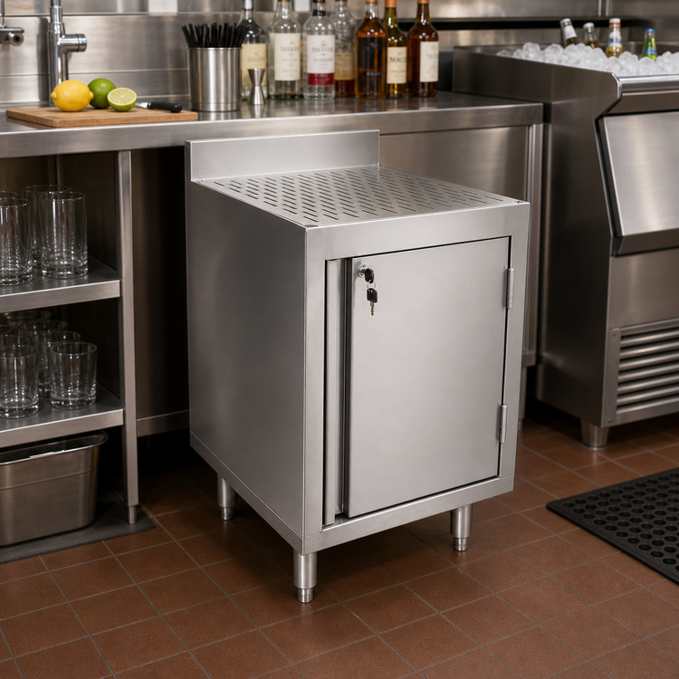 Product image #2 for John Boos Slim-Line Freestanding Underbar Storage Cabinet with Right-Hinged Locking Door, 18 x 18 x 32-1/2 Inches