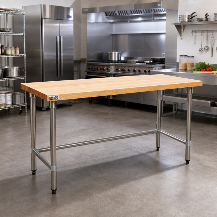 Product image #2 for Eagle Group 96-Inch x 30-Inch Wood Top Work Table with Stainless Steel Base