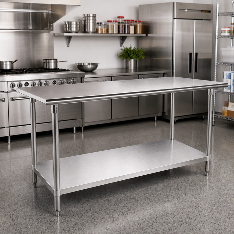 Product image #2 for Advance Tabco 108 in. x 36 in. 14 Gauge 304 Stainless Steel Flat Top Work Table with Adjustable Undershelf