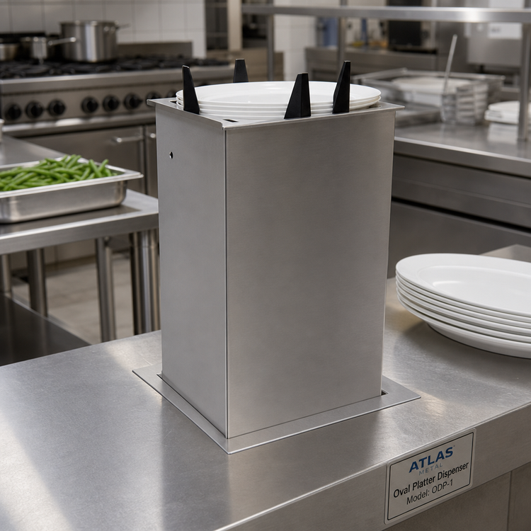 Product image #2 for Atlas Metal Drop-In Oval Platter Dispenser, Unheated Stainless Steel, 9-7/8 x 8-3/4 Inch Max Platter