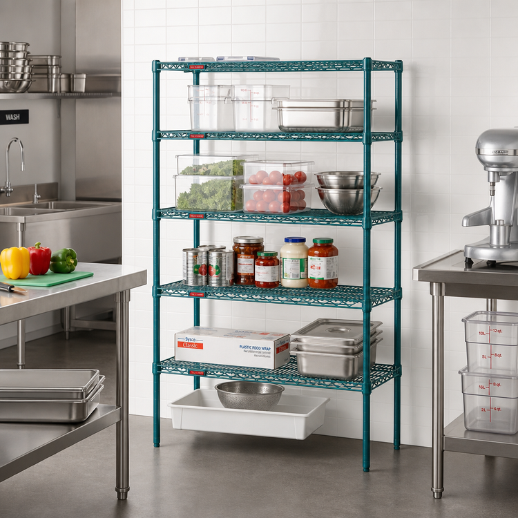 Product image #2 for Eagle Group Valu-Gard 5-Tier Stationary Starter Wire Shelving Unit, 42"W x 21"D x 74"H, Green Epoxy