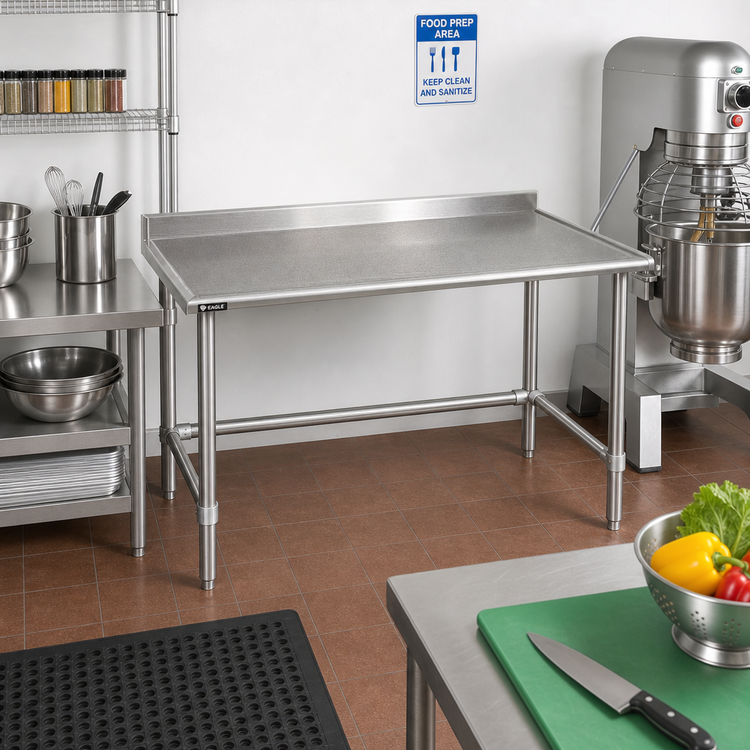Product image #2 for Eagle Spec-Master Marine Series 30 x 24 Inch Stainless Steel Work Table with 4-1/2 Inch Backsplash
