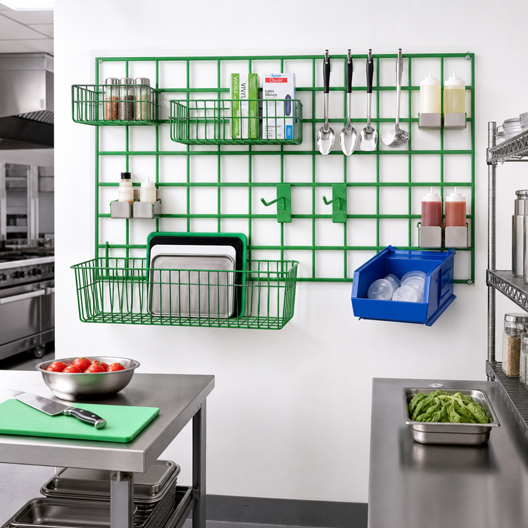 Product image #2 for Metro SmartWall Prep Area Accessory Kit for Mounted Shelving with Baskets, Shelf, Bin Holder and Hooks