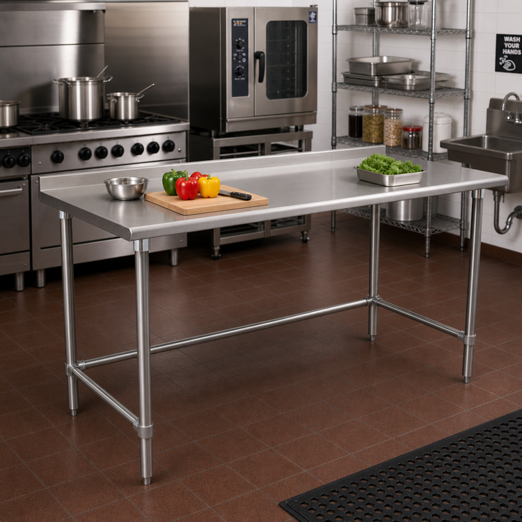 Product image #2 for BlendPort Budget Series 84-Inch x 24-Inch 430 Stainless Steel Work Table with Rear Upturn and Tubular Base