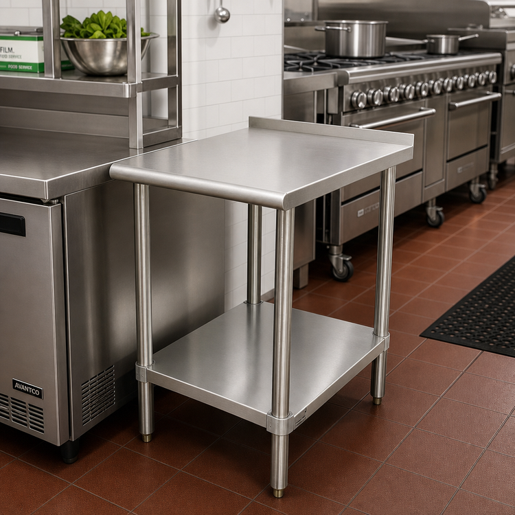 Product image #2 for Advance Tabco 15-Inch x 24-Inch 16-Gauge 304 Stainless Steel Equipment Filler Table with Adjustable Undershelf and 1-1/2-Inch Rear Up-Turn