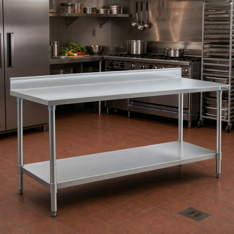 Product image #2 for Eagle Deluxe Series 72 x 24-Inch Stainless Steel Work Table with 4-1/2-Inch Backsplash and Undershelf