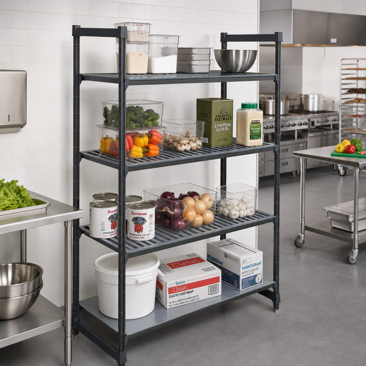 Product image #2 for Cambro Camshelving Basics Plus 24 x 60 x 72 Inch 4-Tier Stationary Starter Unit, 3 Vented + 1 Solid, Brushed Graphite