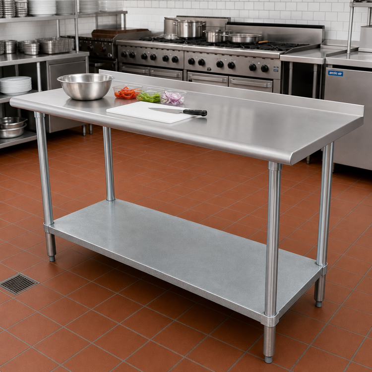 Product image #2 for Advance Tabco 72" x 24" 14 Gauge 304 Stainless Steel Work Table with Rear Upturn and Galvanized Undershelf