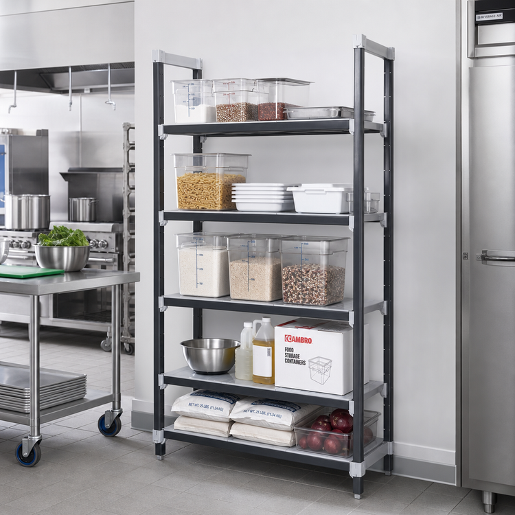 Product image #2 for Cambro Camshelving Elements XTRA 5-Shelf Solid Stationary Starter Unit, 18 x 30 x 84 Inches, Speckled Gray
