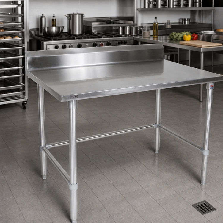Product image #2 for John Boos Stallion 72"W x 24"D Stainless Steel Work Table with 5" Backsplash and Safety Edge