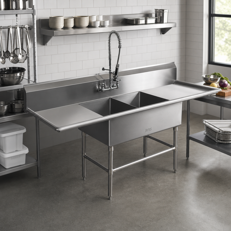 Product image #2 for John Boos Pro-Bowl 2-Compartment Commercial Sink with Left and Right Drainboards, 14-Inch Deep Bowls