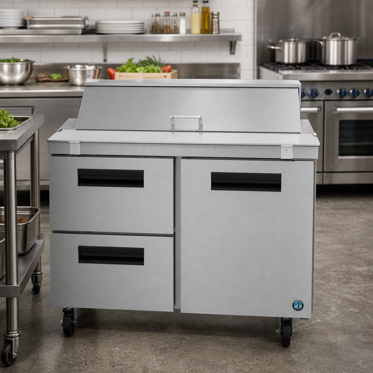 Product image #2 for Hoshizaki Steelheart SR48B-12D2 48-Inch Two-Section Sandwich Top Prep Refrigerator with 1 Door and 2 Drawers
